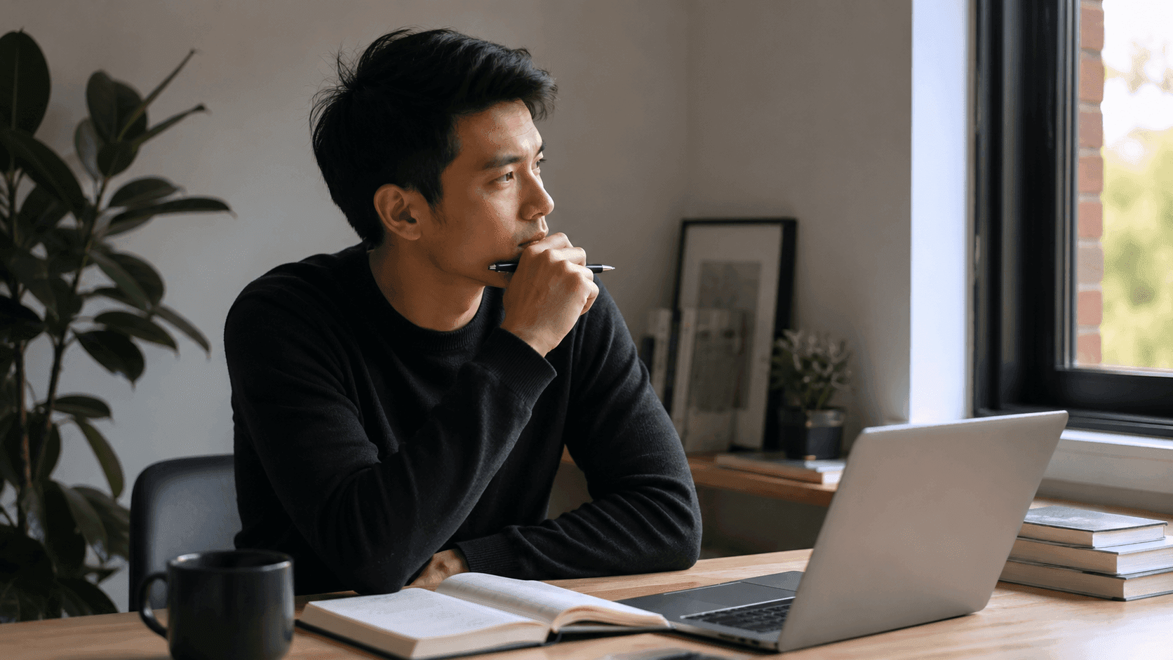 A person working through a focused task
